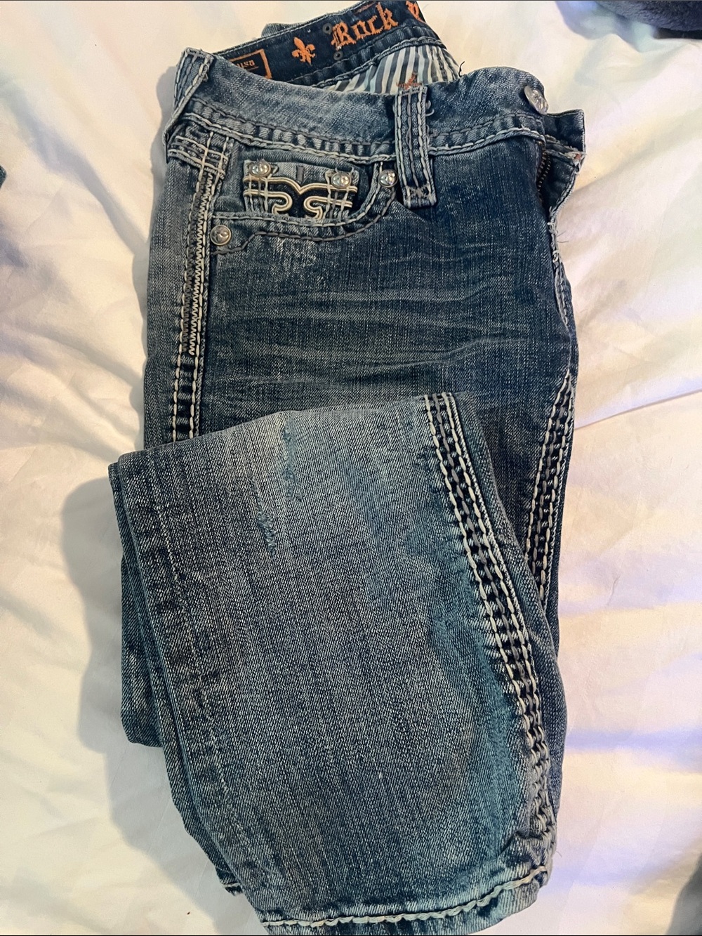 Rock Revival Women's Dark Blue Capri Jeans with Contrast Stitching